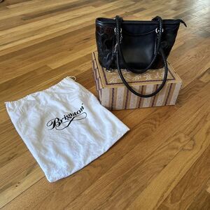 Vintage Brighton Black Brown Leather Shoulder Bag Braided Handle Gift worthy Euc